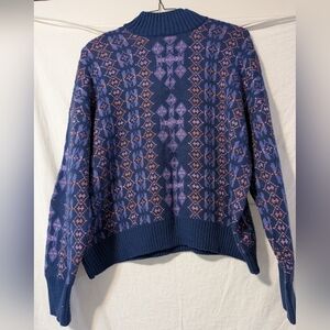 Lane Bryant Blue and Pink Patterned Turtleneck Sweater